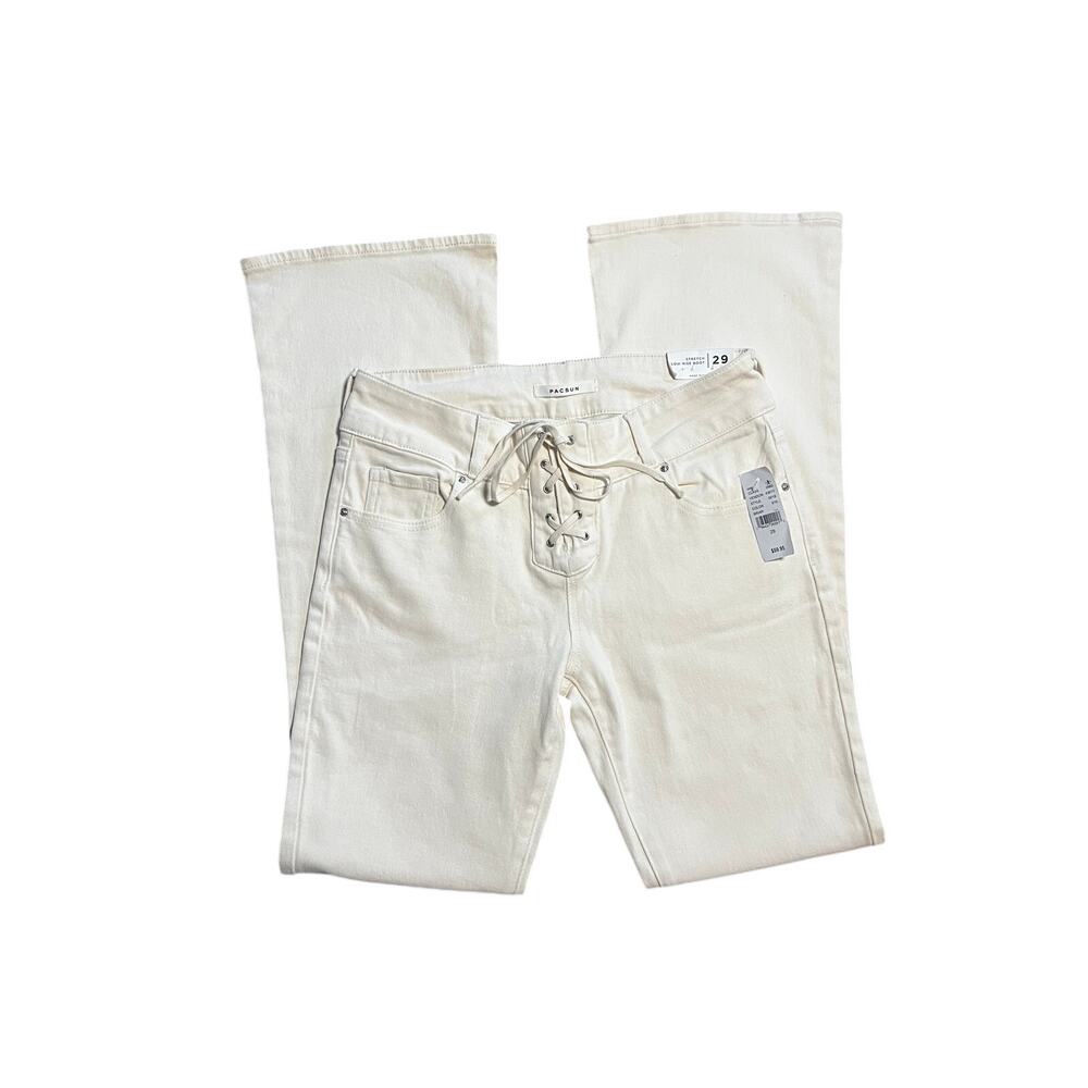 NWT PacSun Low Rise Boot Stretch Lace Up Front Jeans Off White Cream | Size 29 - Picture 3 of 8